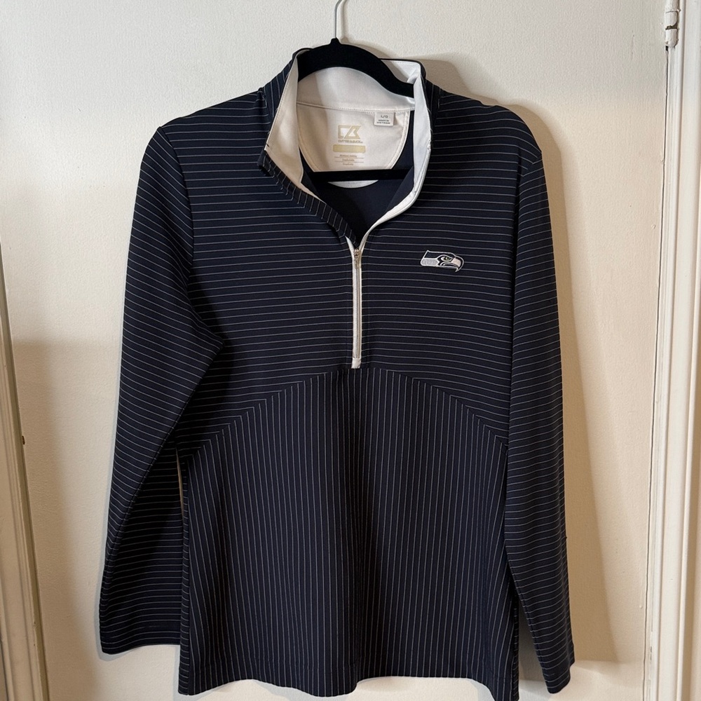 Cutter & Buck Men's Black Pinstripe Zip-Up Sweater